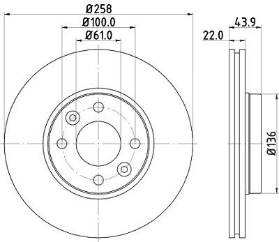 Hella Bremsscheibe Vorderachse Belüftet [Hersteller-Nr. 8DD355118-491] für Dacia, Lada, Mercedes-Benz, Nissan, Renault von HELLA