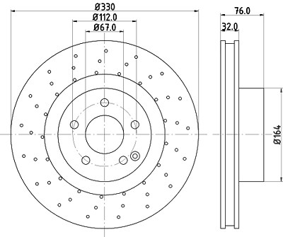 Hella 1x Bremsscheibe Vorderachse Gelocht/Belüftet [Hersteller-Nr. 8DD355106-851] für Mercedes-Benz von HELLA