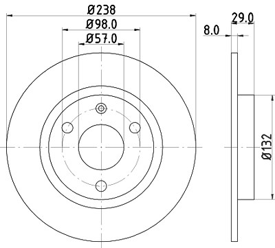 Hella Bremsscheibe Vorderachse Voll [Hersteller-Nr. 8DD355101-451] für Citroën, Mega, Peugeot von HELLA