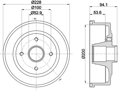 Hella Bremstrommel Hinterachse ohne Radlager [Hersteller-Nr. 8DT355300-411] für Opel von HELLA