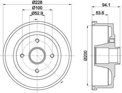 Hella Bremstrommel Hinterachse ohne Radlager [Hersteller-Nr. 8DT355300-411] für Opel, Vauxhall von HELLA