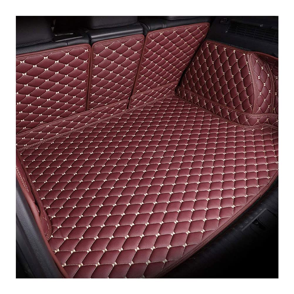 VollstäNdige Einkreisung Leder Kofferraummatte für Peugeot 3008 2013-2022, rutschfest Kratzfestem Auto Kofferraummatten Kofferraumschutz,F/Wine red von HELMII