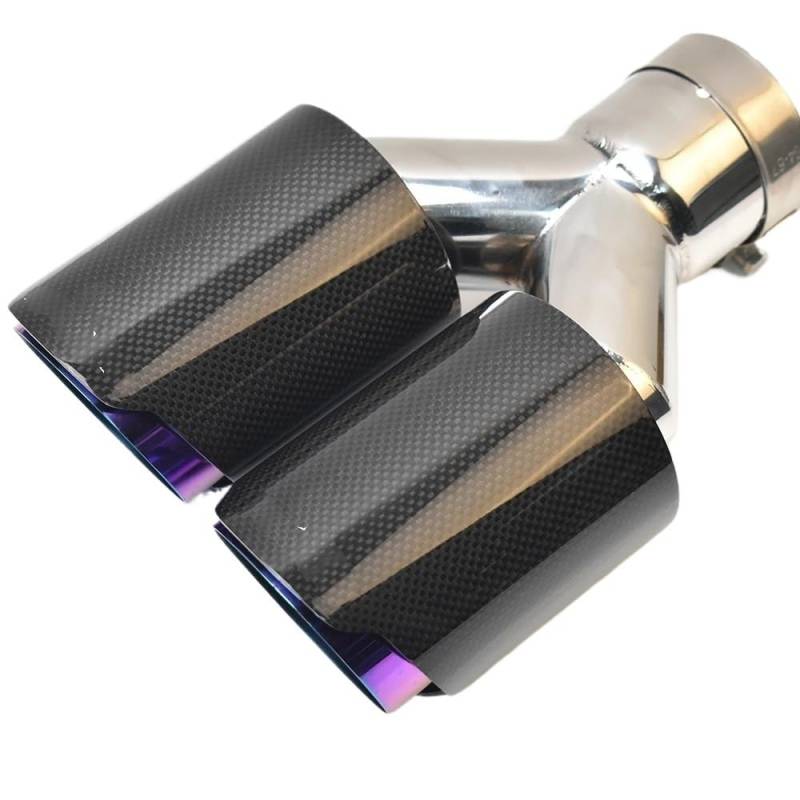 Auspuffblende 1 STÜCK Glänzende gerade Carbon-Edelstahl-Doppelspitze gleicher Länge Schalldämpferrohr-Endstück Mittelviolettes Auspuffrohr Auspuff Endrohr(57-101mm) von HEMODIAN