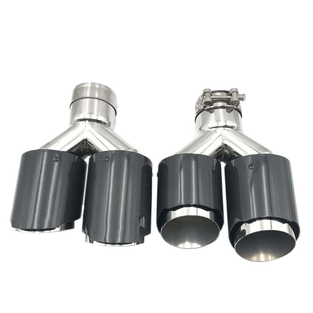 Auspuffblende 2 Stück L+R verschiedene Größen Universal-Endrohr aus glänzendem Carbon mit Doppelspitze for jedes Auto Auspuff Endrohr(73MM IN 89MM OUT) von HEMODIAN