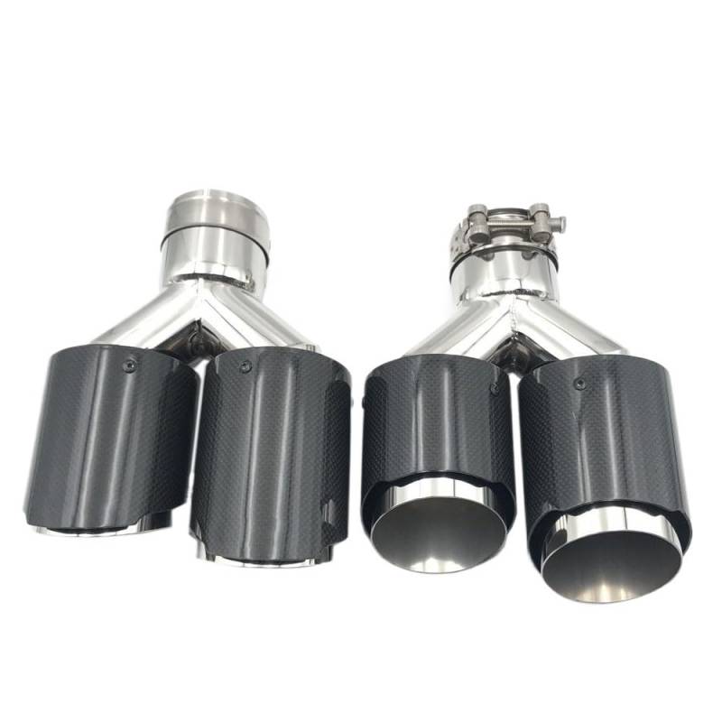 Auspuffblende 2 Stück L+R verschiedene Größen Universal-Endrohr aus glänzendem Carbon mit Doppelspitze for jedes Auto Auspuff Endrohr(73MM IN 89MM OUT) von HEMODIAN