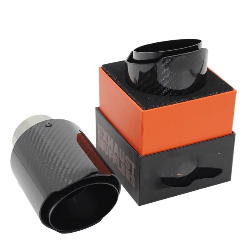 Auspuffblende Auto Glänzend Carbon Faser Schalldämpfer Spitze Abgasanlage Rohr Schalldämpfer Düse Universal Gerade Edelstahl Schwarz Auspuff Endrohr(60mm-101mm) von HEMODIAN
