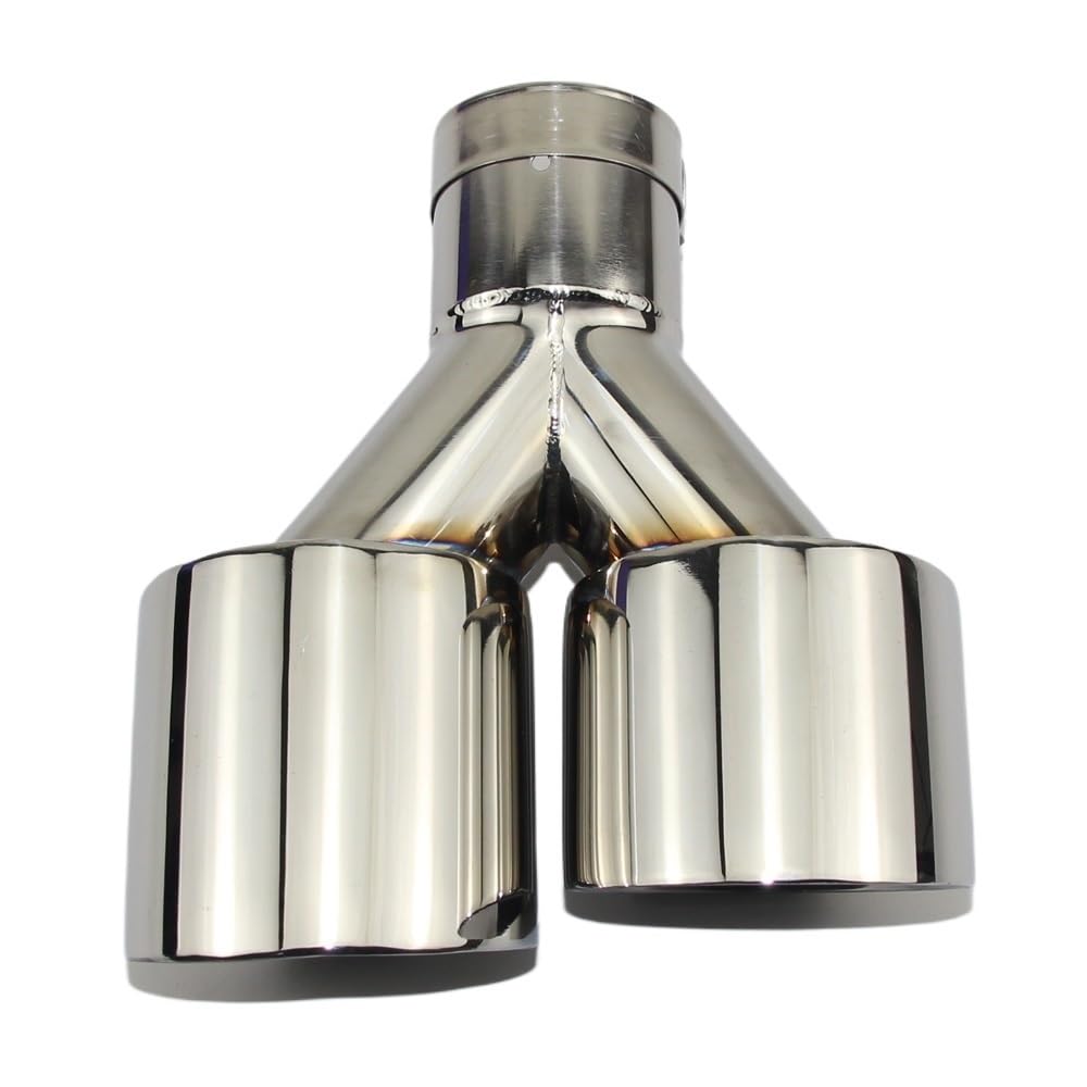 Auspuffblende Autozubehör Brighttype Doppelauslass-Auspuffrohr-Endrohr aus Edelstahl mit gerader Kante Auspuff Endrohr(57mm out 89mm-01) von HEMODIAN