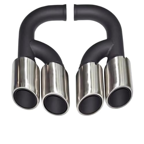 Auspuffblende Autozubehör Edelstahl-Quad-Stahl-Auspuffspitze Doppelschicht Auspuff Endrohr(Brushed silver long) von HEMODIAN