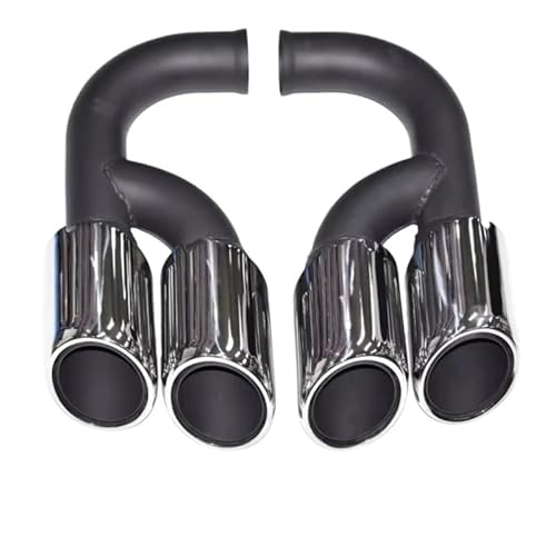 Auspuffblende Autozubehör Edelstahl-Quad-Stahl-Auspuffspitze Doppelschicht Auspuff Endrohr(Mirror silver long) von HEMODIAN