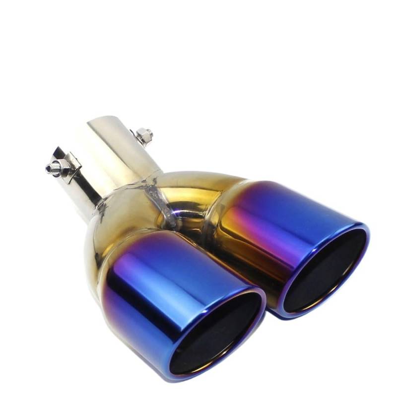 Auspuffblende Universal-Edelstahl-Auto-Auspuffrohr-Schalldämpfer-Endrohr-Auslassdüsenende, glattes Ende, ein Wechsel, zwei Doppel-Out-ID 60 mm, 75 mm Auspuff Endrohr(Bending blue 75MM) von HEMODIAN