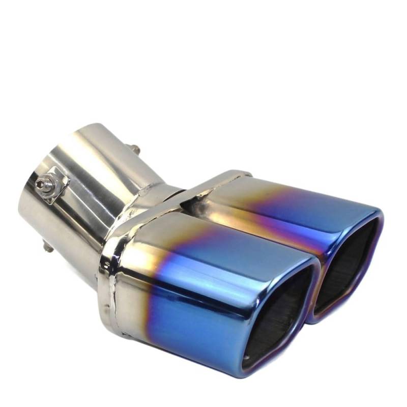 Auspuffblende Universal-Edelstahl-Auto-Auspuffrohr-Schalldämpfer-Endrohr-Auslassdüsenende, glattes Ende, ein Wechsel, zwei Doppel-Out-ID 60 mm, 75 mm Auspuff Endrohr(Bending blue 75MM-01) von HEMODIAN
