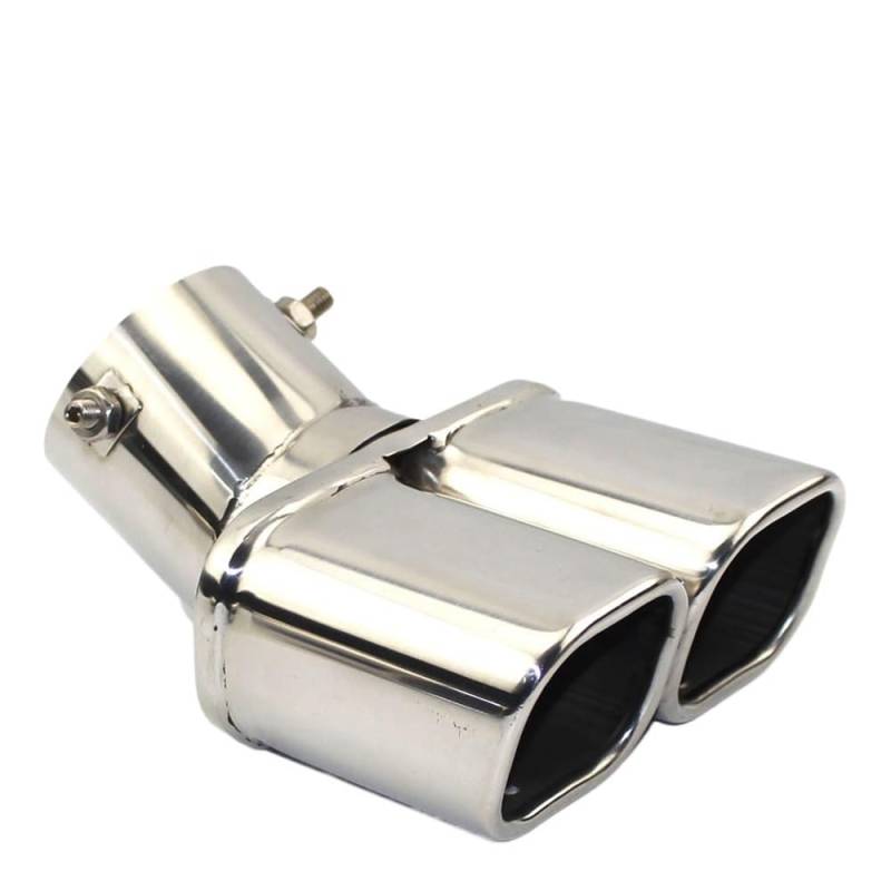 Auspuffblende Universal-Edelstahl-Auto-Auspuffrohr-Schalldämpfer-Endrohr-Auslassdüsenende, glattes Ende, ein Wechsel, zwei Doppel-Out-ID 60 mm, 75 mm Auspuff Endrohr(Bending silver 60MM-01) von HEMODIAN