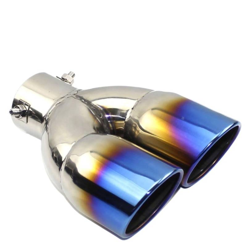 Auspuffblende Universal-Edelstahl-Auto-Auspuffrohr-Schalldämpfer-Endrohr-Auslassdüsenende, glattes Ende, ein Wechsel, zwei Doppel-Out-ID 60 mm, 75 mm Auspuff Endrohr(Straight blue 75MM) von HEMODIAN