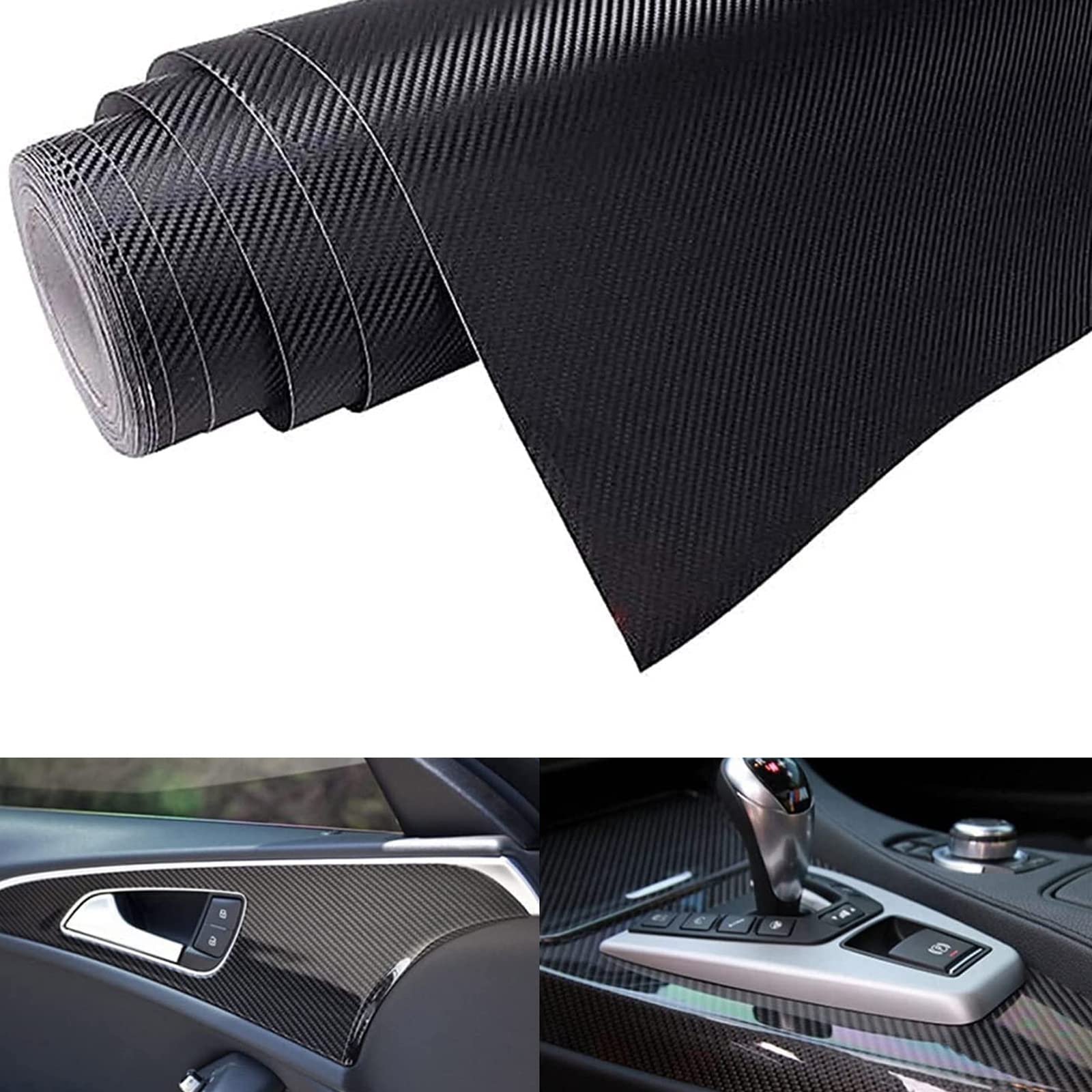 6D Carbon Folie Auto, Kohlefaser Autofolie Carbon Vinyl Wrap Auto Aufkleber Schwarz Carbon Folie Glanz DIY Klebefolie Film Dekor, Wasserdichter Selbstklebend Autofolie mit Luftkanäle 30cm x 160cm von HENGBIRD