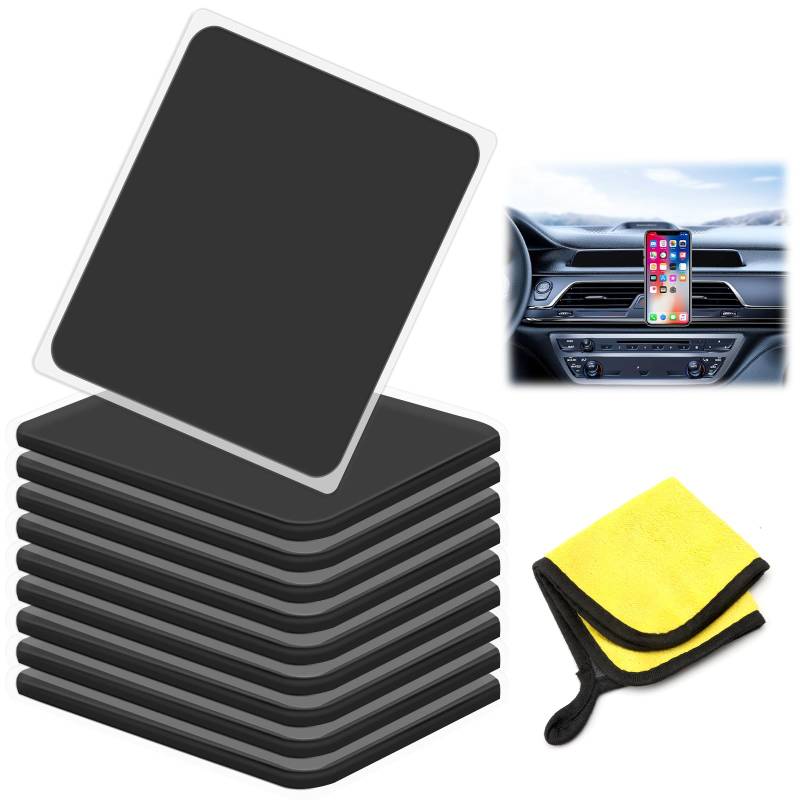 HENGBIRD 10 Stück Antirutschmatte Auto Wiederverwendbar Silikon Armaturenbrett Anti Rutsch Pads Nano Gel Pad Waschbare Antirutschmatte Handy für Handy Sonnenbrillen Halterung Keys mit 1 pcs Putztuch von HENGBIRD