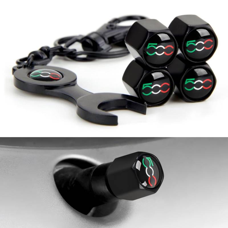 4PCS Auto Schraubenschlüssel Reifenventil Ventilkappen Kompatibel mit FIAT 500 500e 500c 500l 500x Styling Zubehör (K) von HENGYUESHANG