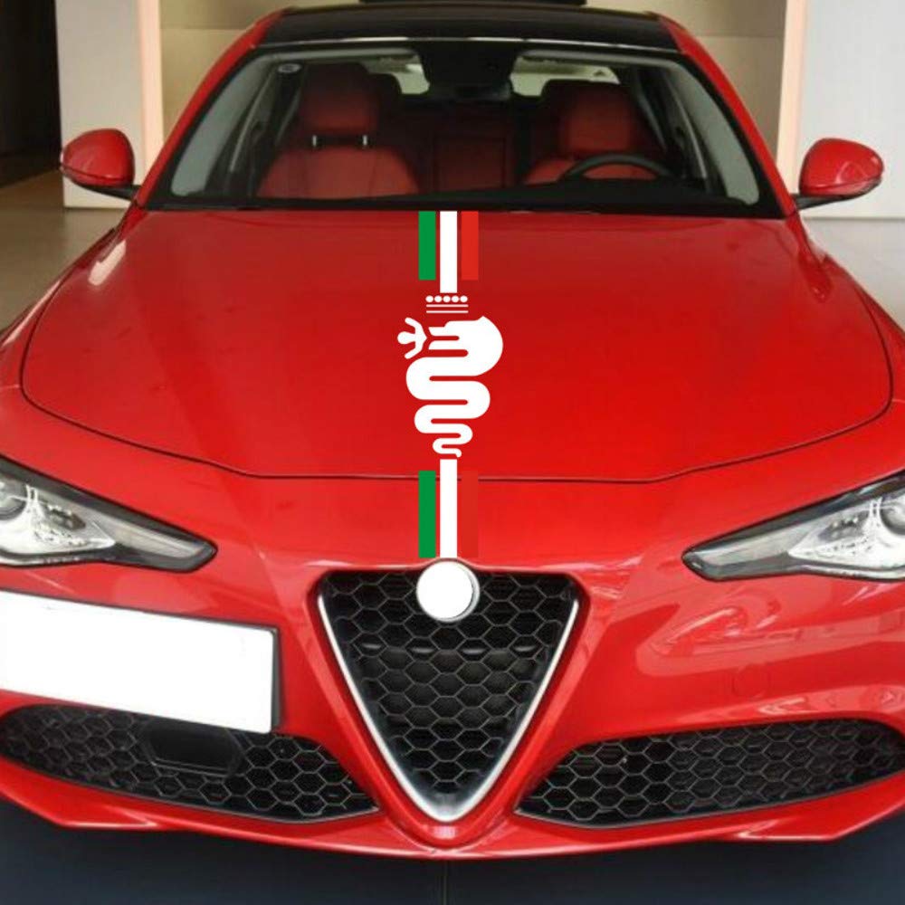 Auto Motorhaube Racing Stripes Grafik Aufkleber Abziehbilder Dekoration, für Alfa Romeo MiTo 147 156 159 166 Giulietta Giulia Stelvio Spider GT C4 8C Emblem (B) von HENGYUESHANG