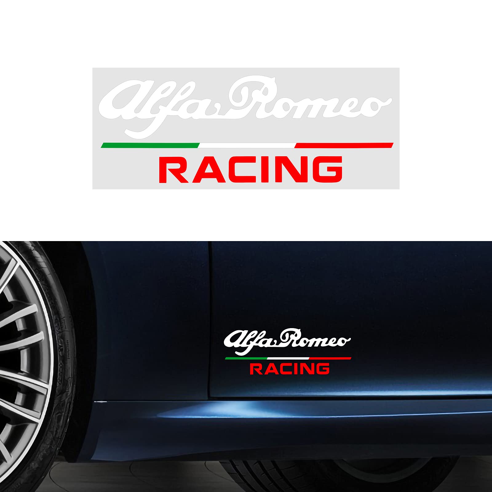Italien Flagge Racing Emblem Auto Seitenabzeichen DIY Aufkleber, Für Alfa Romeo 4C 147 156 166 159 Giulietta Giulia Spider GT Stelvio Auto Styling (White) von HENGYUESHANG