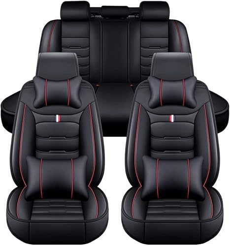 Auto Sitzbezüge für Audi A5 Sportback F5 /B9 2016-2022, PU Leder Allwetter Komfortabler Wasserdichtes Sitze Vorne und Hinten Autositzbezug, Auto-Zubehör Innenraum,Luxurious_Set-E_Black_Red von HENNIU