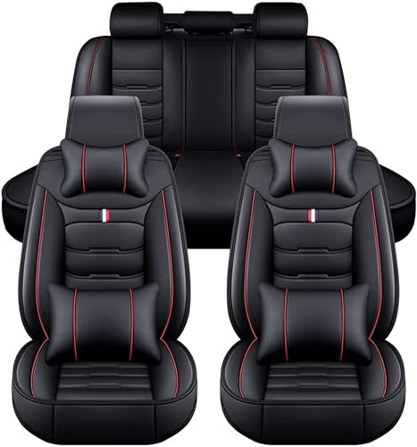 Auto Sitzbezüge für Audi A8 D3 / 4E 2002-2005, PU Leder Allwetter Komfortabler Wasserdichtes Sitze Vorne und Hinten Autositzbezug, Auto-Zubehör Innenraum,Luxurious_Set-E_Black_Red von HENNIU