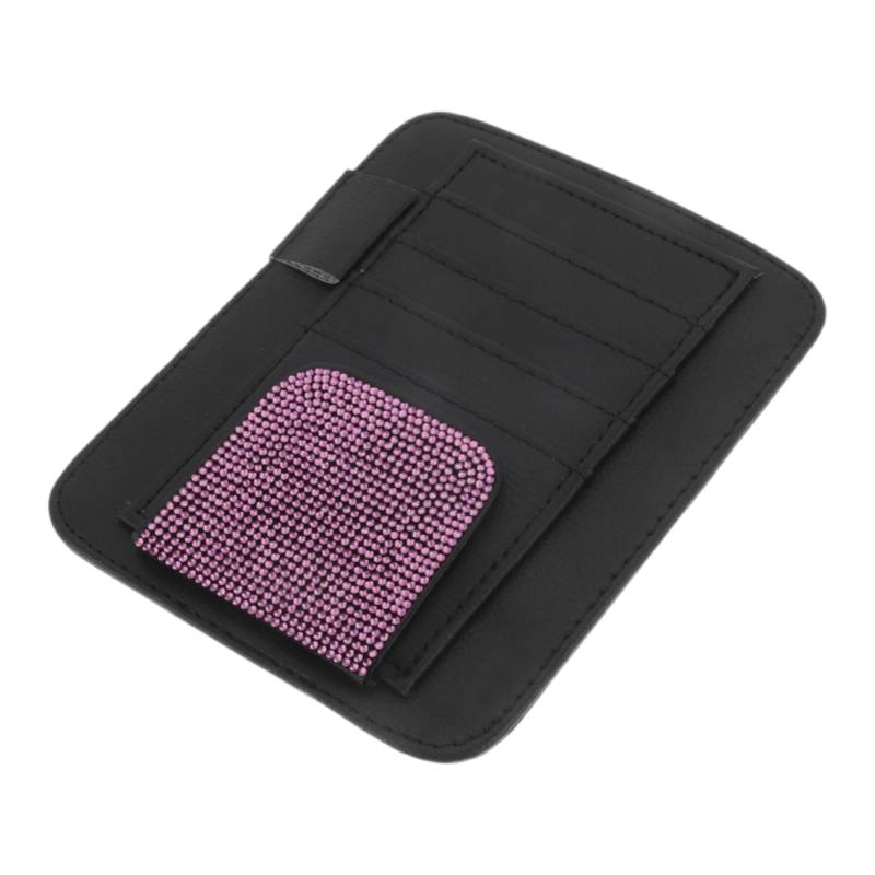 HEROFFIX Auto-Sonnenbrillenclip Universeller Sonnenblenden Brillenhalter Clip aus PU-Leder, Strass Schwarz, Pink 15,5x13cm/6,10 "x5,12 1 Stück von HEROFFIX