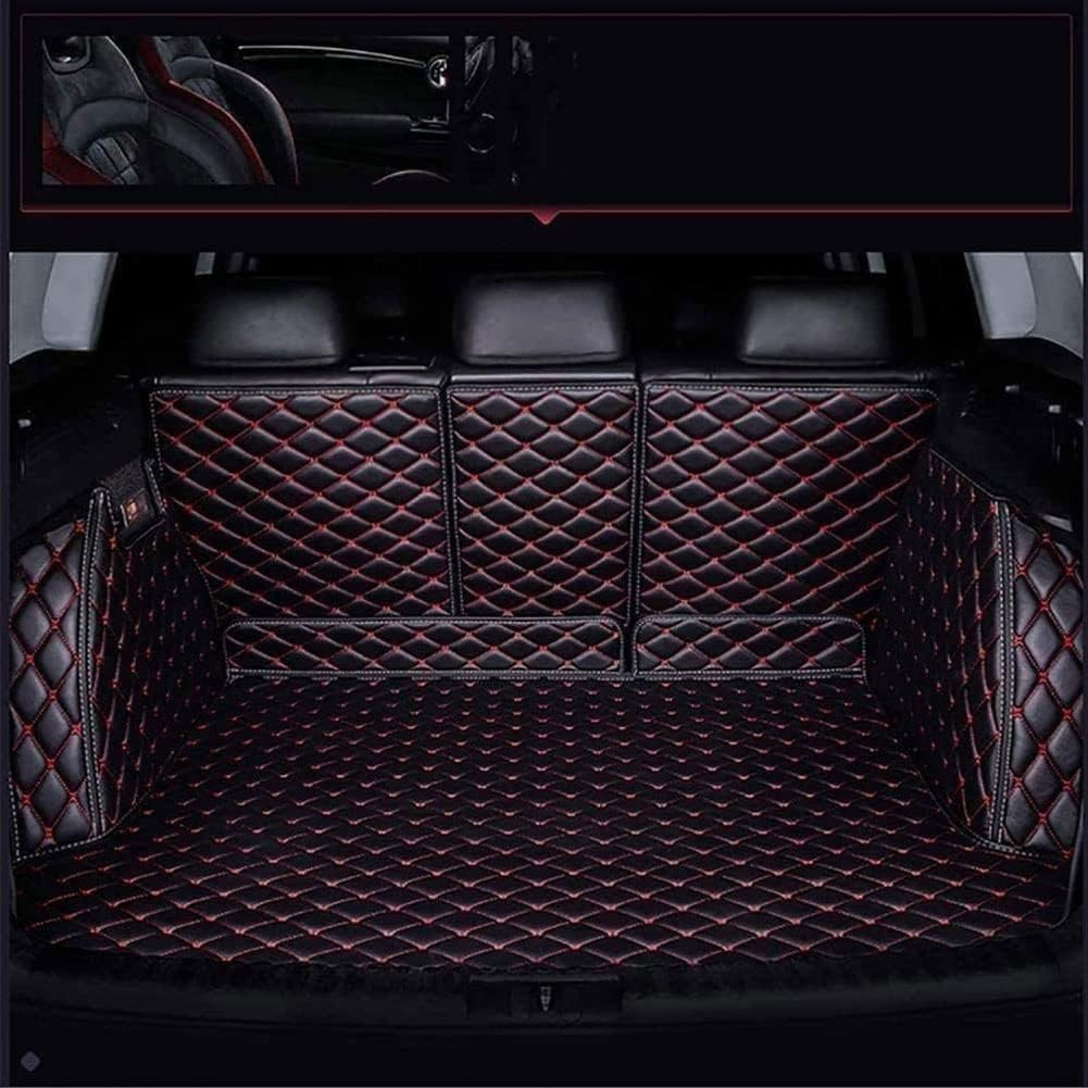 Auto Kofferraummatte für Hyundai Santa FE (Type TM) SUV 2018-2023,Vollabdeckung Leder Antirutschmatte Allwetter Kofferraumschutz Zubehör.,Black-red von HERSIL