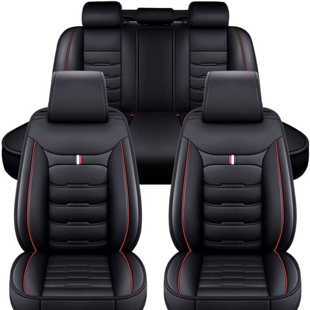 HESHS Allwetter Auto Leder Sitzbezüge für Hyundai i30 N Line(PD), Hochwertig Autositzbezüge rutschfest Wasserdicht Vordersitze Rückbank Schonbezug Zubehör,Black-red von HESHS