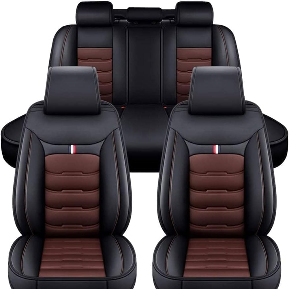 HESHS Allwetter Auto Leder Sitzbezüge für Hyundai i30 N Line(PD), Hochwertig Autositzbezüge rutschfest Wasserdicht Vordersitze Rückbank Schonbezug Zubehör,Coffee-Black von HESHS
