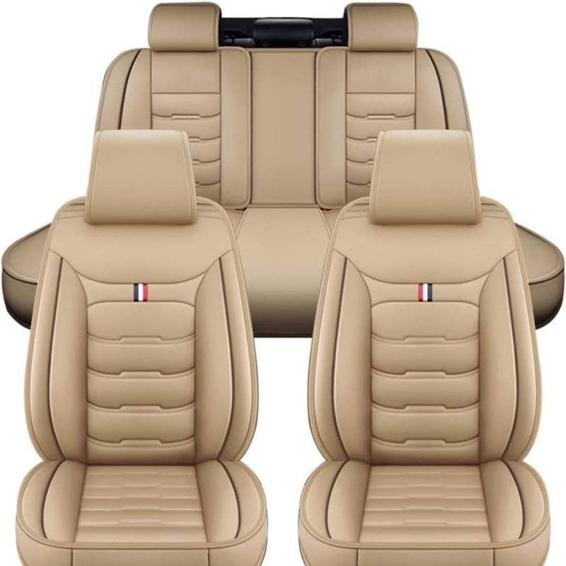 HESHS Allwetter Auto Leder Sitzbezüge für MG ZS MG4 MG5 ZS EV 2022 2023 2024 2025, Hochwertig Autositzbezüge rutschfest Wasserdicht Vordersitze Rückbank Schonbezug Zubehör,Beige von HESHS