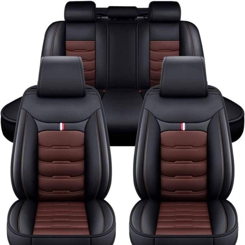 HESHS Allwetter Auto Leder Sitzbezüge für MG ZS MG4 MG5 ZS EV 2022 2023 2024 2025, Hochwertig Autositzbezüge rutschfest Wasserdicht Vordersitze Rückbank Schonbezug Zubehör,Coffee-Black von HESHS