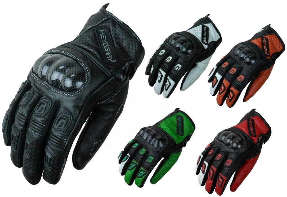 HEYBERRY Motorradhandschuhe Leder Motorrad Handschuhe kurz schwarz grün Gr. XL von HEYBERRY