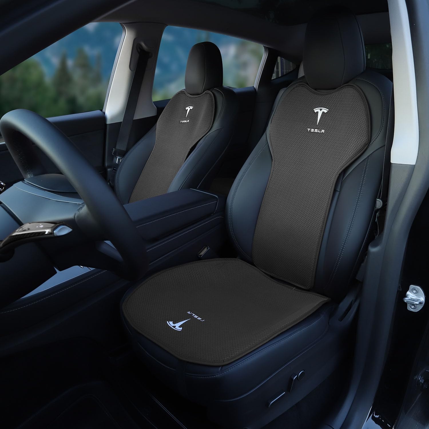 HEYCE Auto Atmungsaktiver Sitzbezug Leinenkissen Anti-Rutsch-Set Four Seasons Universal Geeignet für Tesla Model 3 Model Y Innenmodifikation,Model 3-2PCS von HEYCE