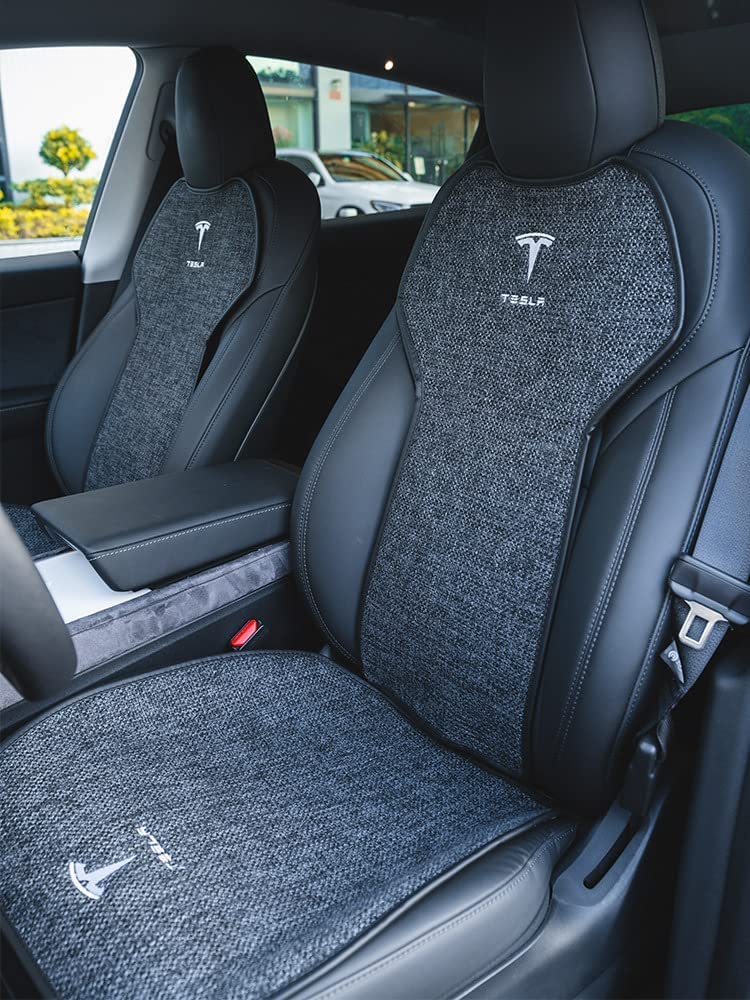 HEYCE Auto Atmungsaktiver Sitzbezug Leinenkissen Anti-Rutsch-Set Four Seasons Universal Geeignet für Tesla Model 3 Model Y Innenmodifikation,Model Y-4PCS von HEYCE