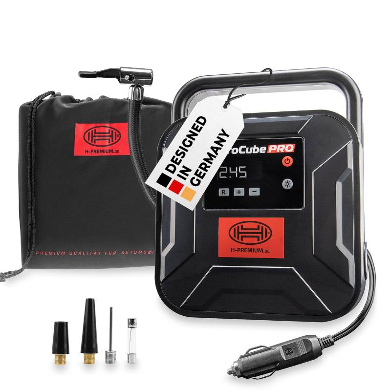 HEYNER® Kompressor mini I Tasche I 12V/120W Druckluft 10 bar/150PSI Digitales Manometer I LED Beleuchtung I elektrische Luftpumpe tragbarer Kompressor 10 bar Zigarettenanzünder Autoreifen von HEYNER