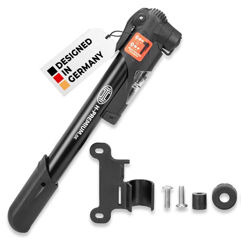 HEYNER® Luftpumpe mit Manometer mit 8 bar kompakte Fahrradpumpe mit tauschbarem Ventil und Halterung Rahmenpumpe von HEYNER