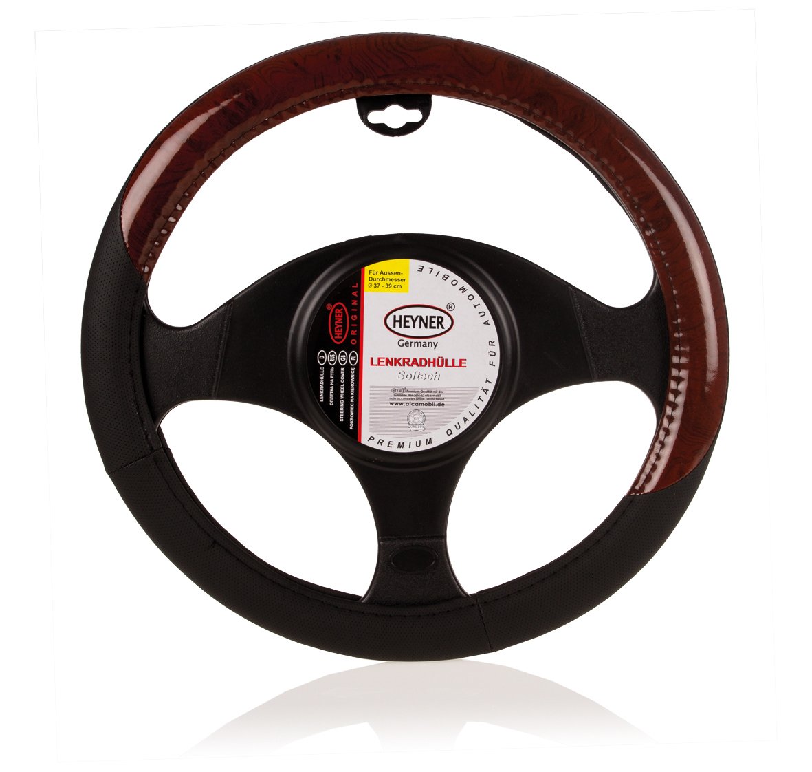 HEYNER® Lenkradhülle Auto 37-39 cm edler Lenkradschoner weiche Leder-Wurzelholzkombination griffsicher rutschfest bequem universal von HEYNER