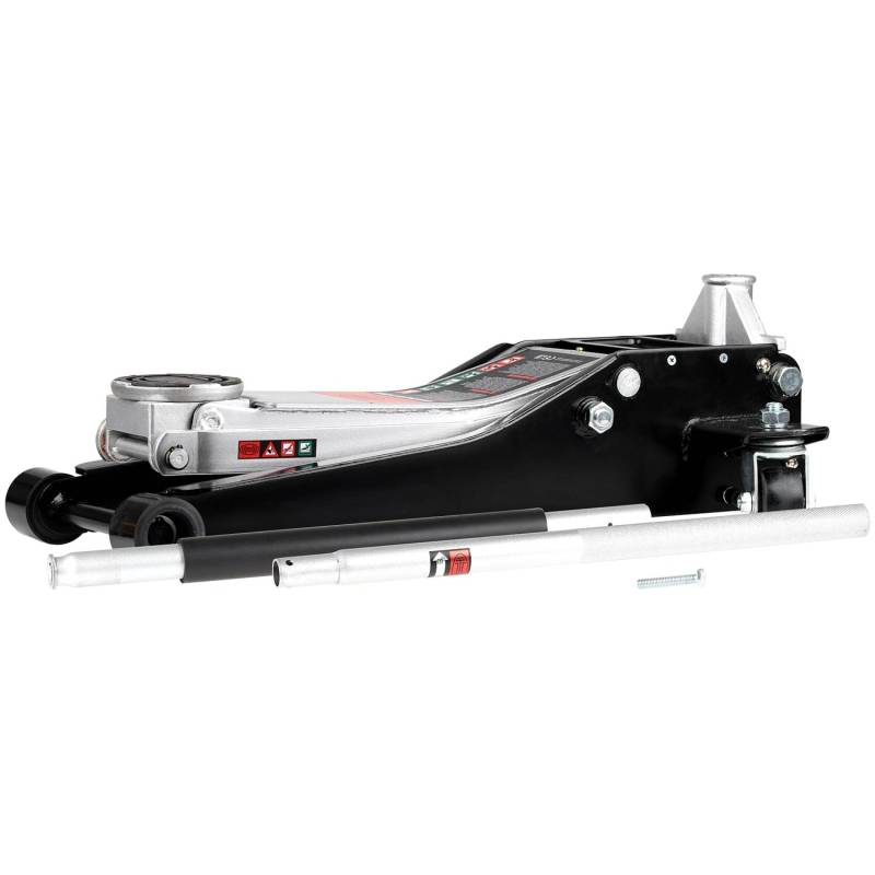 HEYNER® Rangierwagenheber Wagenheber Hydraulik 3t - Doppelkolben-Technik + extra flach + 75-505 mm Hubhöhe + Komforthebel + Schaumstoffummantelung + große Lenkrollen + Gummiauflage von HEYNER