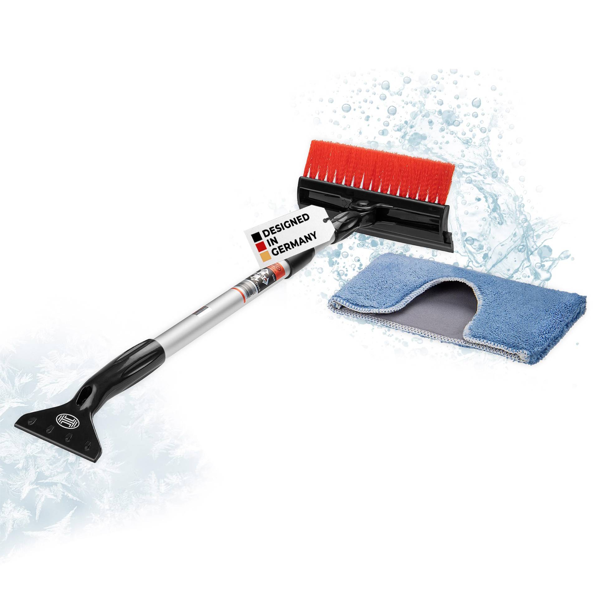 HEYNER® Eiskratzer Auto 4in1 faltbar Scheibenreiniger 20 cm Dual-Wischer Schneebesen klappbar Microfaser Aluminium Teleskop 56-82cm Schneekratzer lackschonend von HEYNER