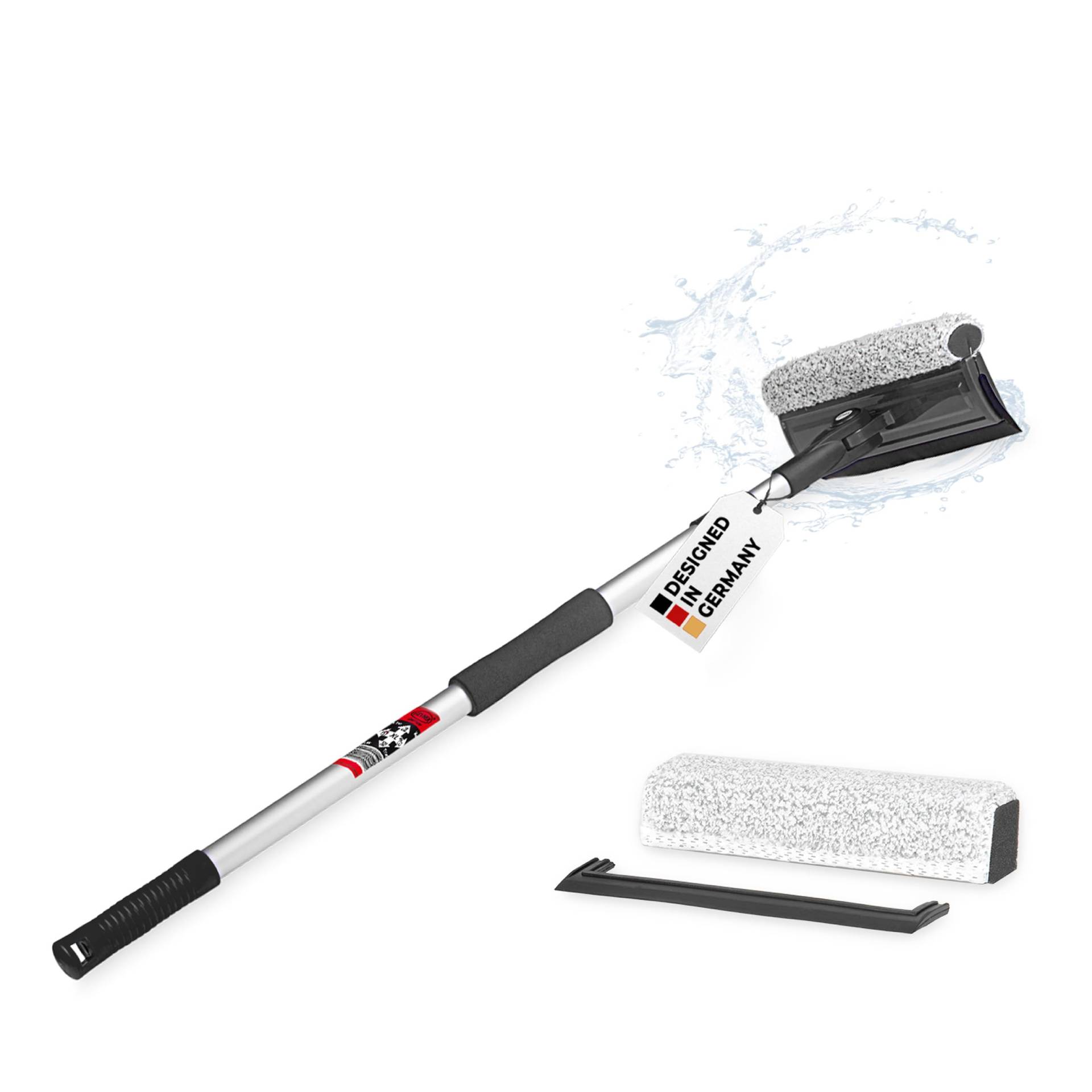 HEYNER® Scheibenreiniger Set Insect Alu XL25x125 faltbar + Teleskop und Ersatzkit Gummilippe + Mikrofaserbezug l Insektenentferner Alu Teleskop faltbar Universal von HEYNER