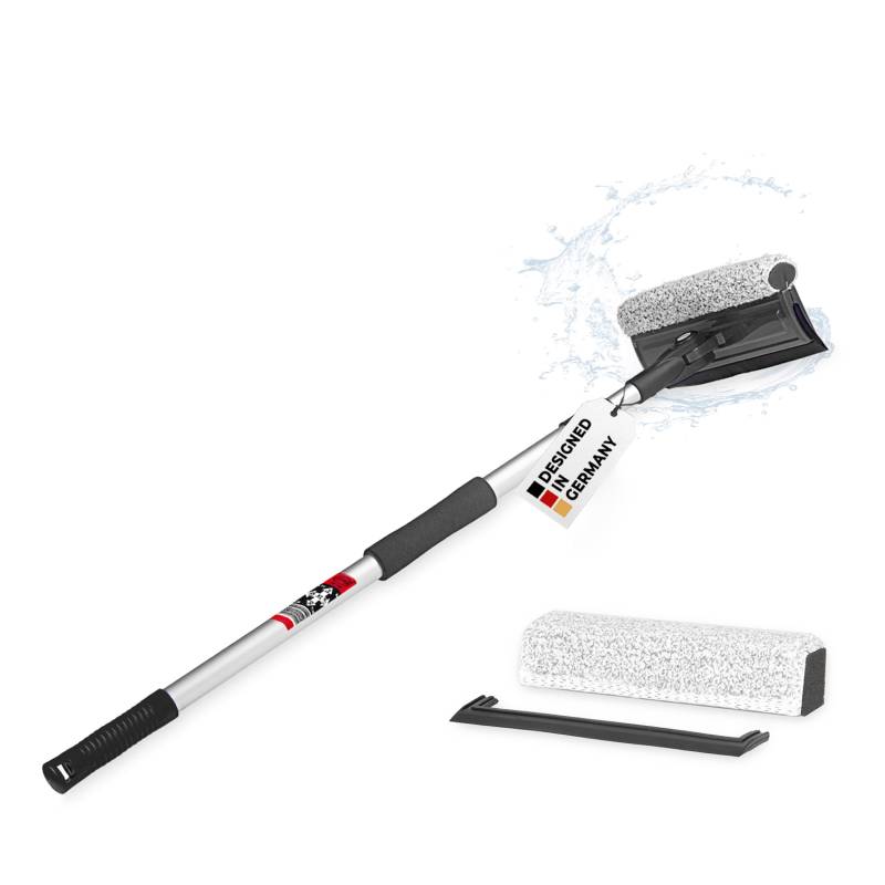 HEYNER® Scheibenreiniger Set Insect Alu XL25x125 faltbar + Teleskop und Ersatzkit Gummilippe + Mikrofaserbezug l Insektenentferner Alu Teleskop faltbar Universal von HEYNER