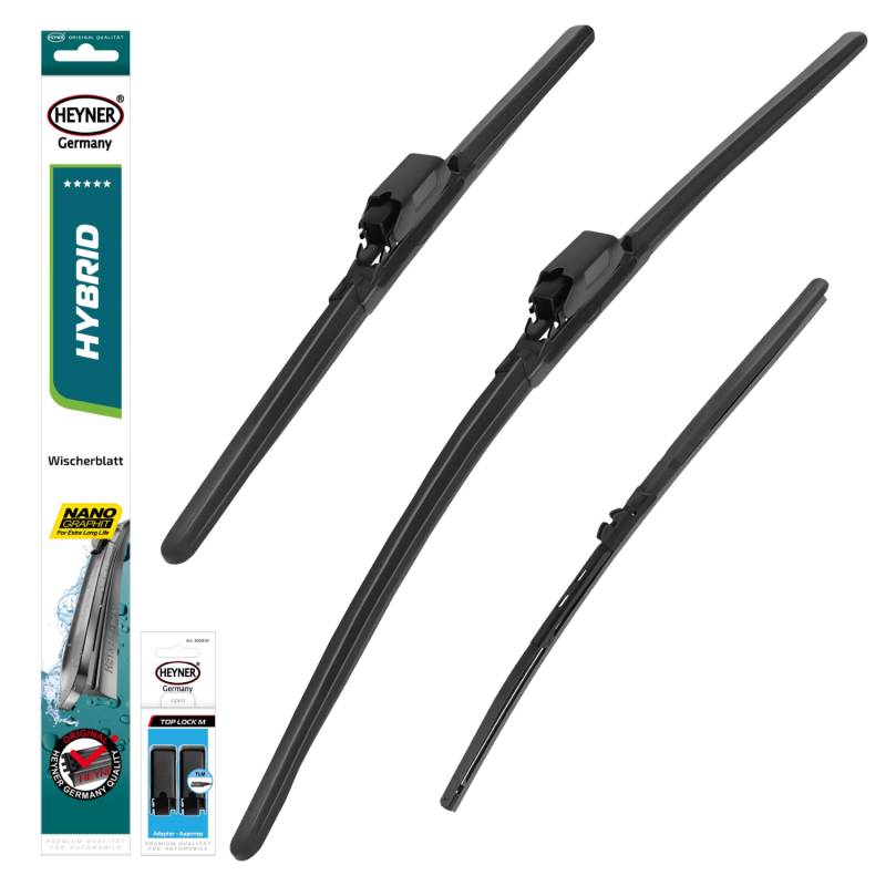 HEYNER® Scheibenwischer Set mit Heckscheibenwischer passend für MERCEDES-BENZ EQC (05.2019-10.2024) HYBRID Flachbalkenwischer Front- und Heckwischer von HEYNER