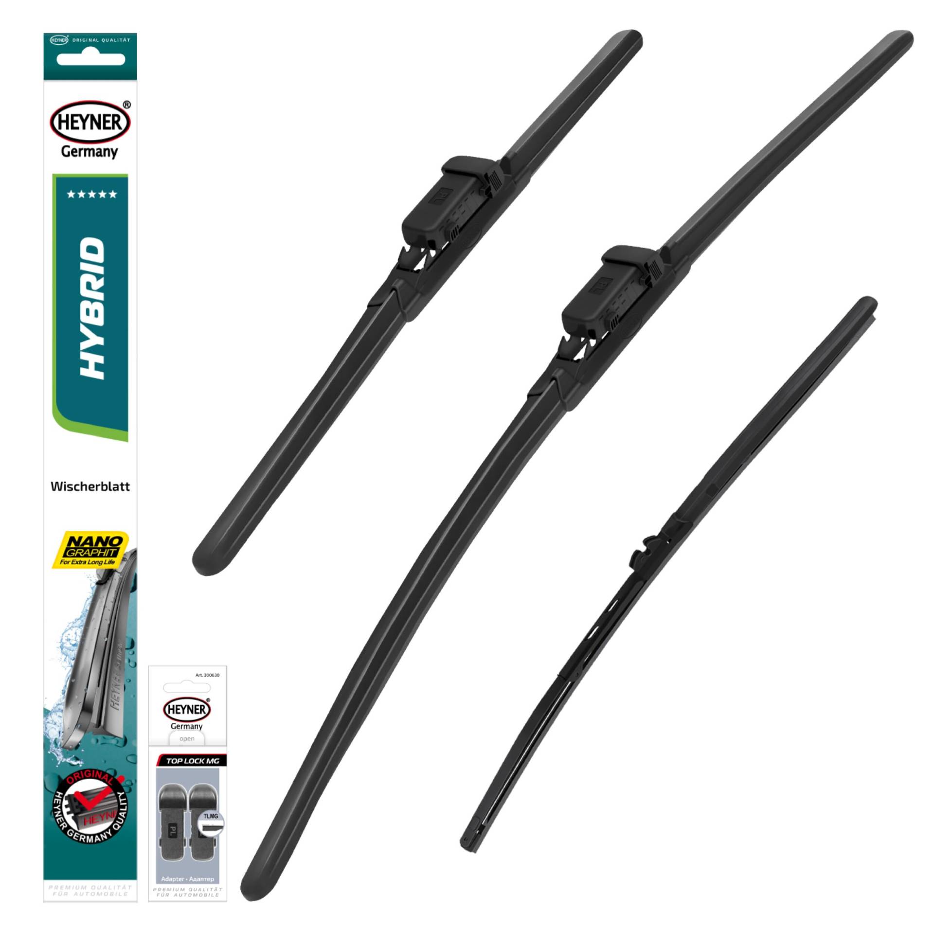 HEYNER® Scheibenwischer Set mit Heckscheibenwischer passend für MG MG ZS SUV (10.2017-10.2024) HYBRID Flachbalkenwischer Front- und Heckwischer von HEYNER