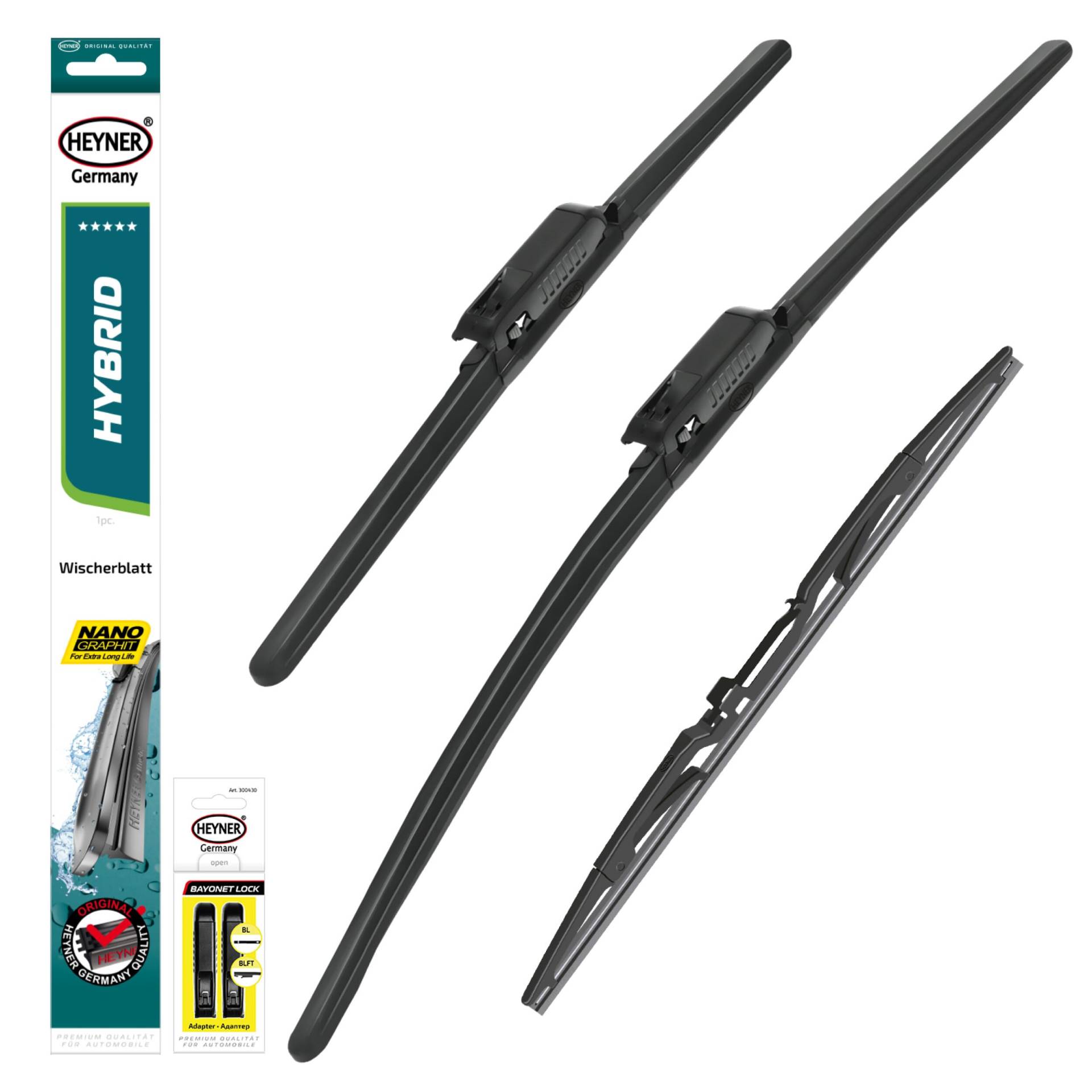HEYNER® Scheibenwischer Set mit Heckscheibenwischer passend für PEUGEOT TRAVELLER (04.2016-10.2024) HYBRID Flachbalkenwischer Front- und Heckwischer von HEYNER