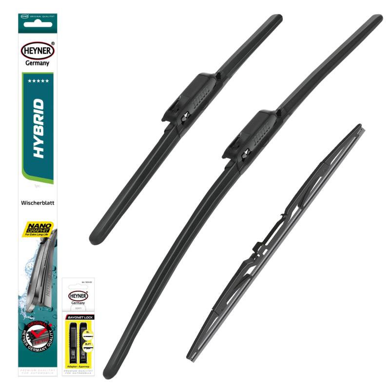 HEYNER® Scheibenwischer Set mit Heckscheibenwischer passend für PEUGEOT TRAVELLER (04.2016-10.2024) HYBRID Flachbalkenwischer Front- und Heckwischer von HEYNER