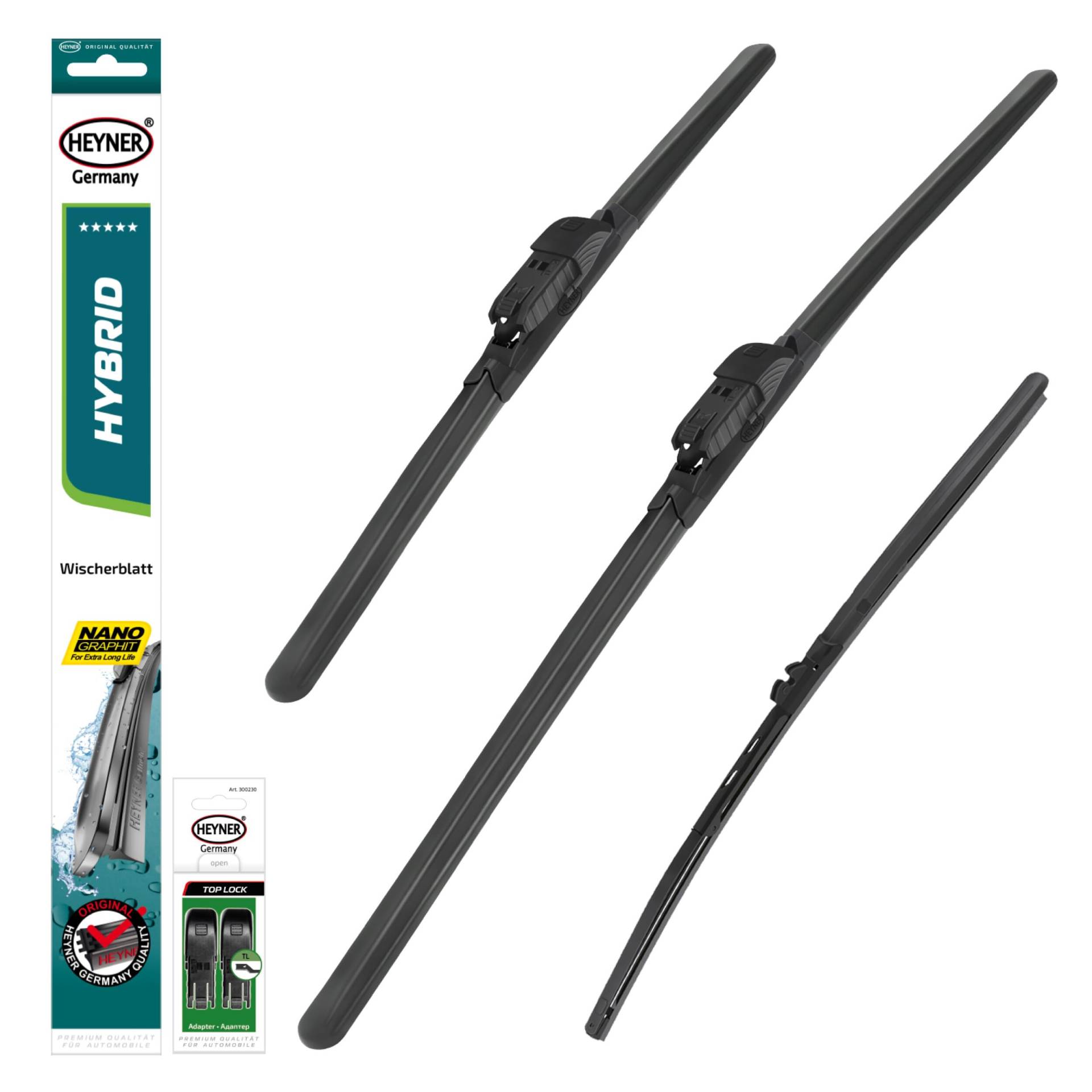 HEYNER® Scheibenwischer Set mit Heckscheibenwischer passend für SKODA FABIA II (06.2013-12.2014) HYBRID Flachbalkenwischer Front- und Heckwischer von HEYNER
