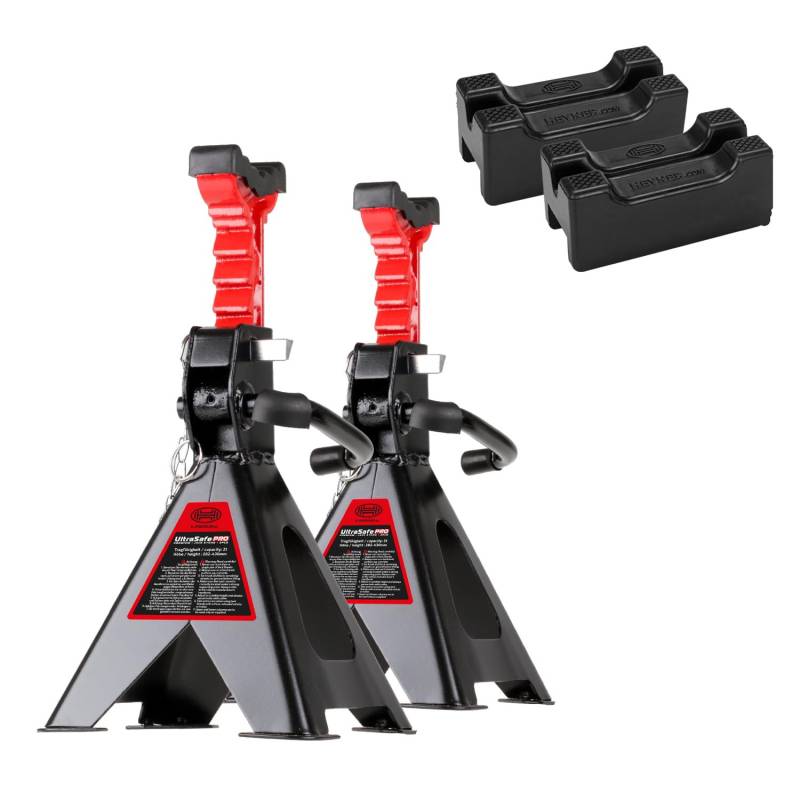 HEYNER® Unterstellbock 2er Set mit Gummiauflage und verstärkter 3in1 Gummiauflage Hubhöhe 300-444 mm TÜV/GS-Zertifiziert Traglast 3t Stützbock Stützfuß 10-Fach Höhenverstellbar von HEYNER
