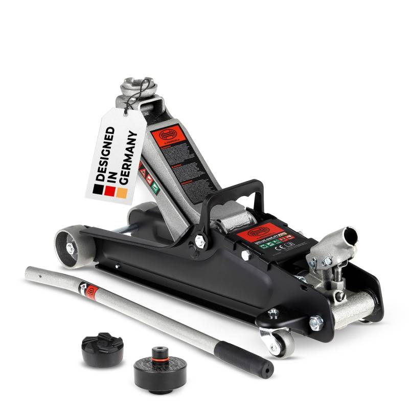 HEYNER® Wagenheber Rangierwagenheber Bundle inkl. Ersatzgummiauflage für Tesla Model 3 S Y X + 2,25t Kapazität + extra flach + robuste Qualität + Variable Hubhöhe 85-380mm von HEYNER