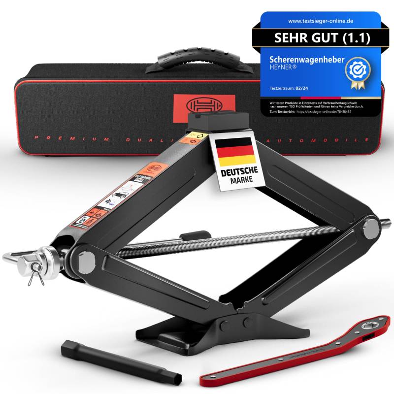 HEYNER® Wagenheber Scherenwagenheber 2t inkl. Ratsche und Tasche Verlängerung Kurbel und Gummiauflage aus Legierter Stahl Empfohlen Für SUV & Geländewagen von HEYNER