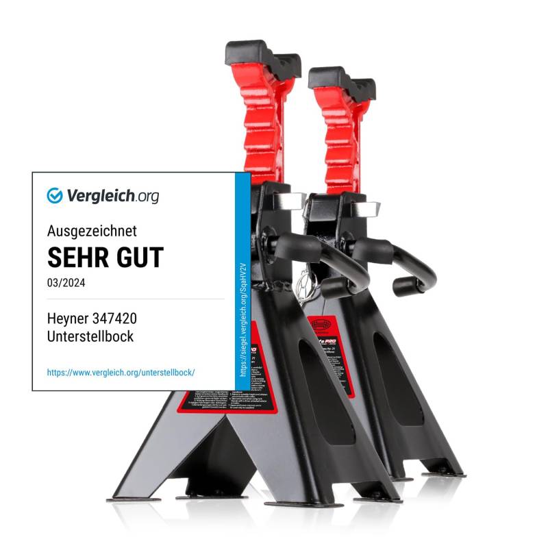 HEYNER® Unterstellböcke KFZ mit Gummiauflage Hubhöhe: 300-444 mm 2er Set TÜV/GS Traglast 2t Stützbock Stützfuß 10-Fach Höhenverstellbar Wagenheber Auto von HEYNER