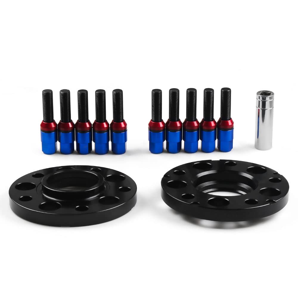 Spurplatten,Spurverbreiterung Distanzscheiben 15mm 5x120mm 72.56mm Hubzentriker-Radabstandshalter M14x1.25 Verjüngende Bolzen geeignet for den Einsatz for BMW F. Serie F10 F12 F13 F01 F02 F30(Blue bol von HFGDRH
